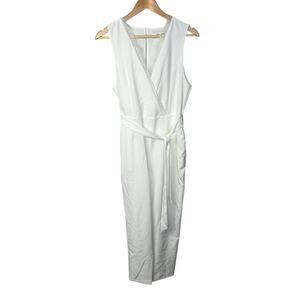 Do + Be White Sleeveless Jumpsuit Size L Lace Trim Tie Waist Bridal